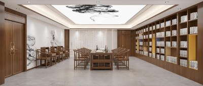 新中式阅览室3D模型下载